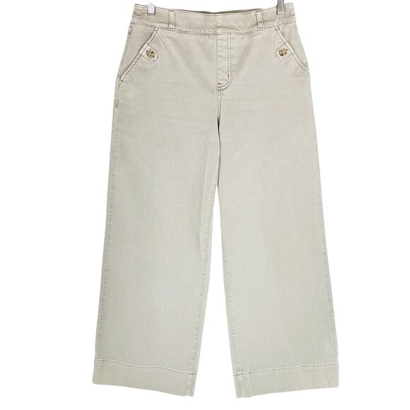 SPANX Stretch Twill Pull-On Cropped Wide-Leg Pant in Light Sage Green Size M - Picture 1 of 8